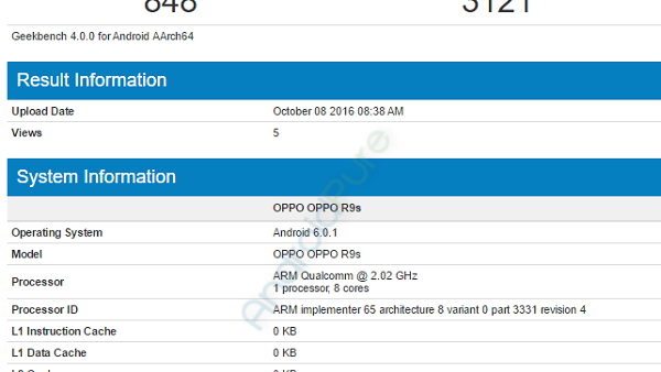 Oppo r9s geekbench