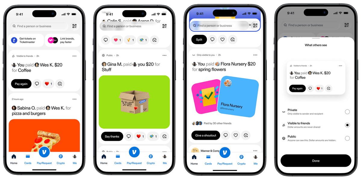 Venmo app interface, now available as a Google Play payment method