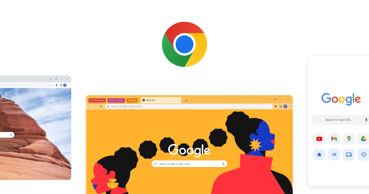 Google Chrome browser windows and the Chrome logo, from Google's official Chrome product page