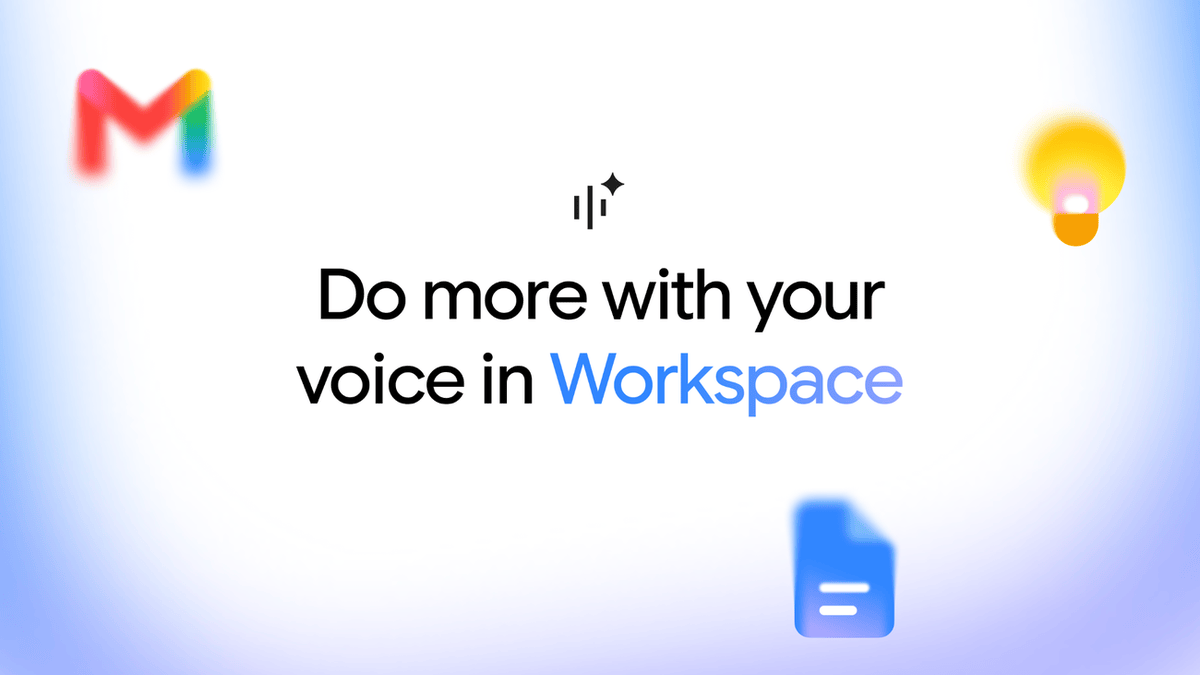 Google Workspace voice features title card showing Gmail, Docs and Keep icons