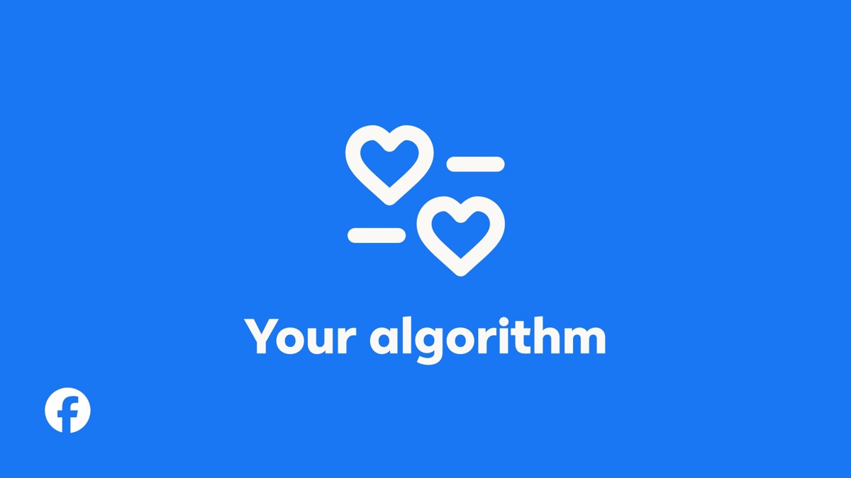 Facebook Your algorithm feature header graphic with a two-heart slider icon