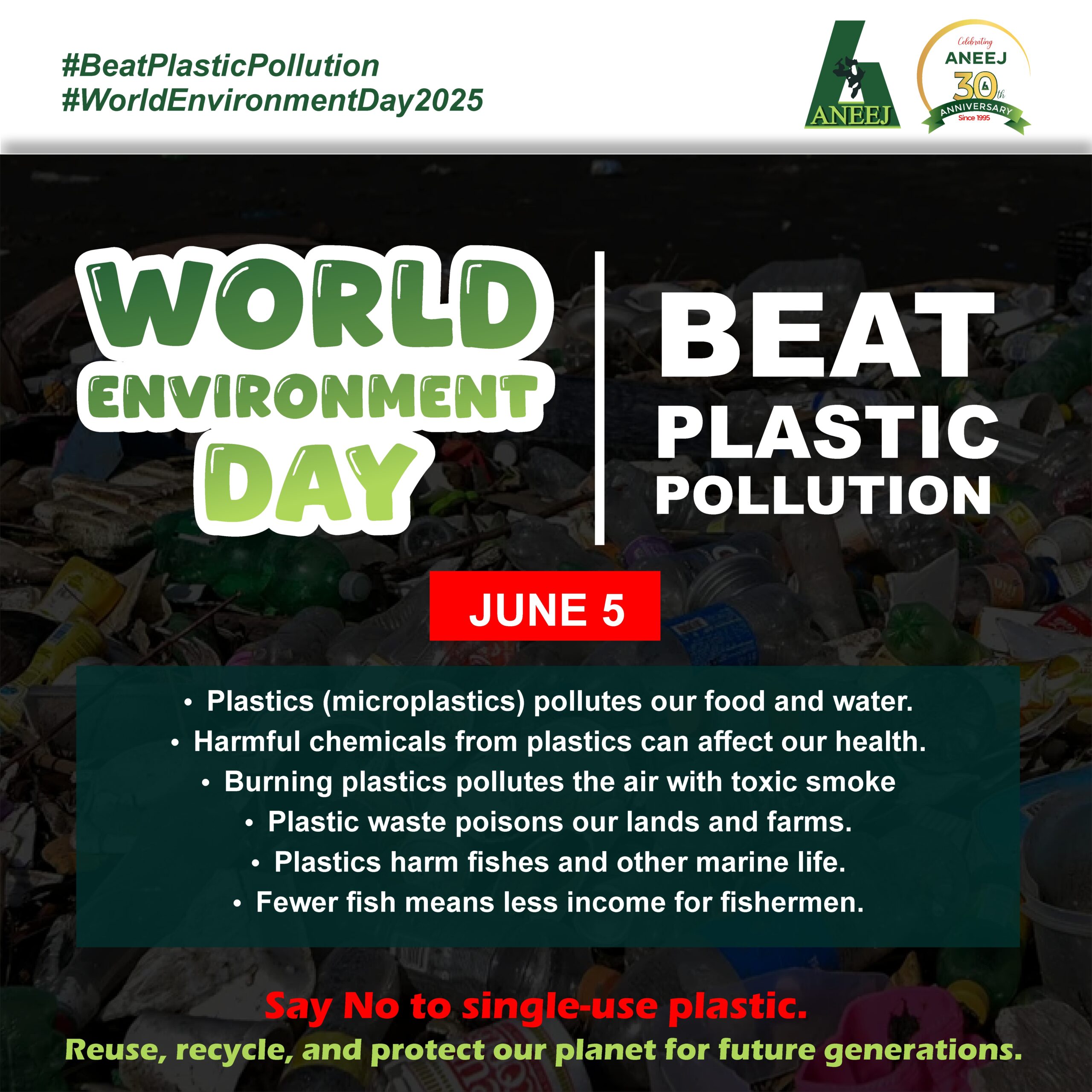 ANEEJ CALLS FOR COLLECTIVE ACTION TO TACKLE PLASTIC POLLUTION