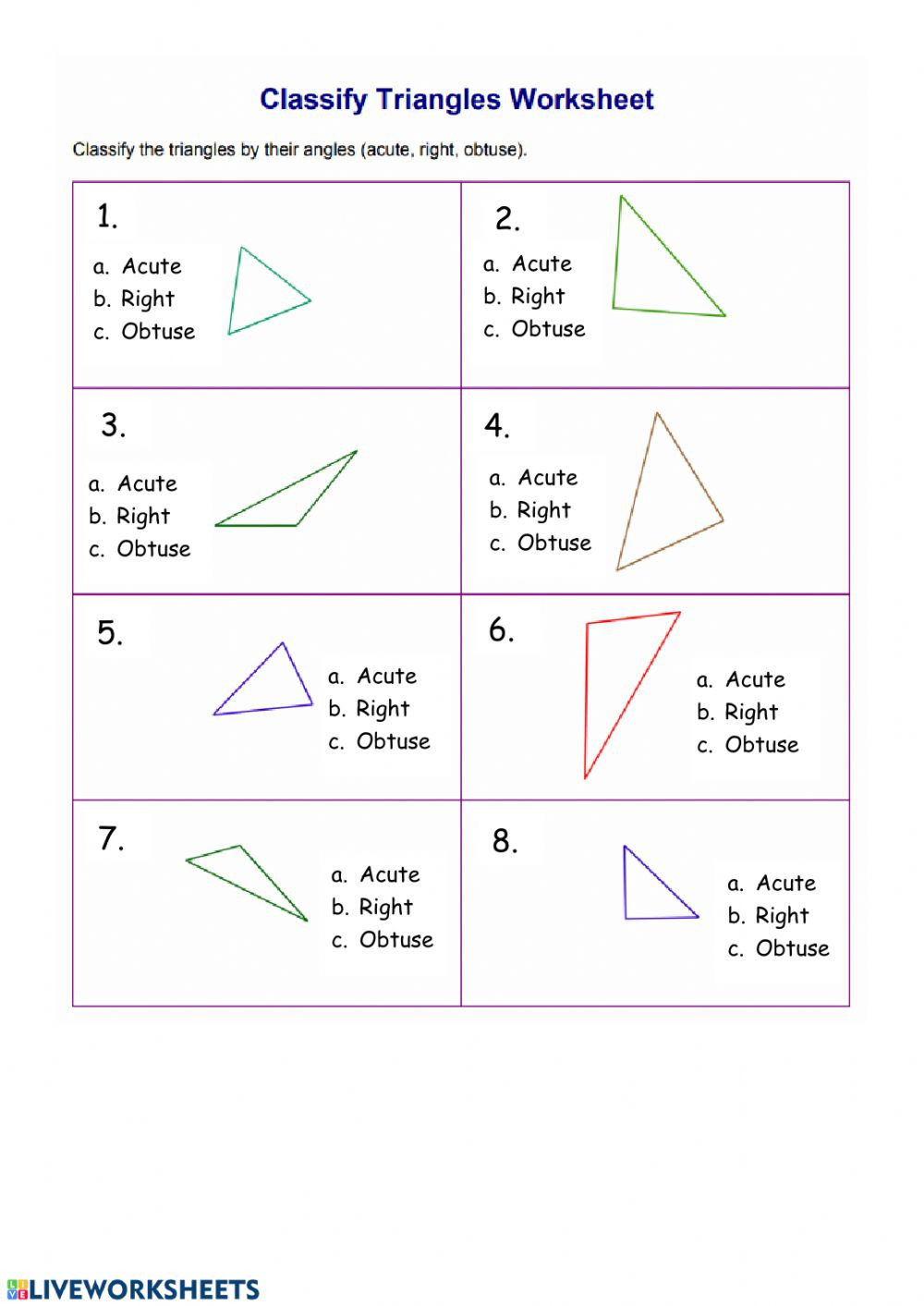 Classifying Triangles By Angles Worksheet With Answer Key
