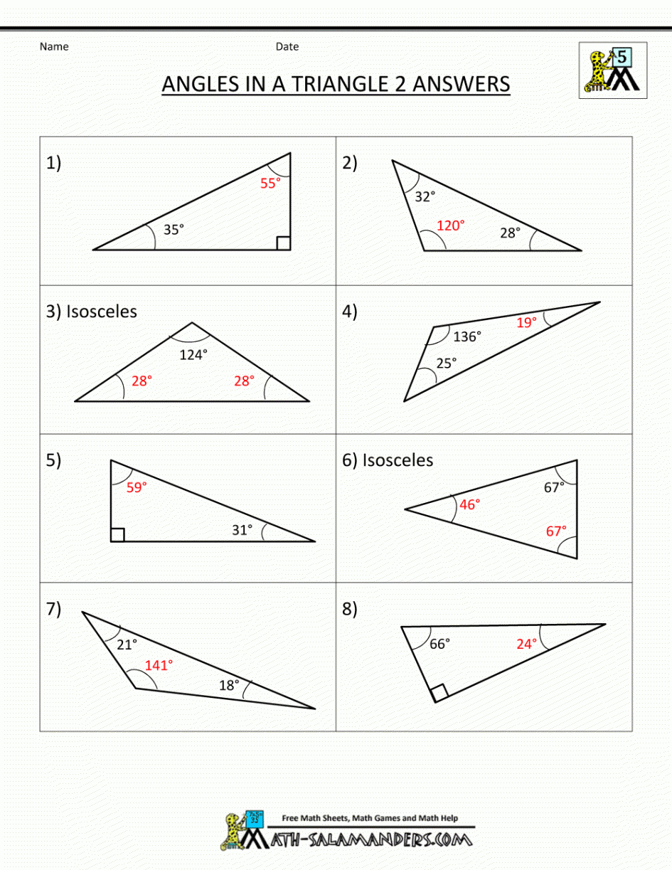 Sum Of The Angles In A Triangle Worksheet