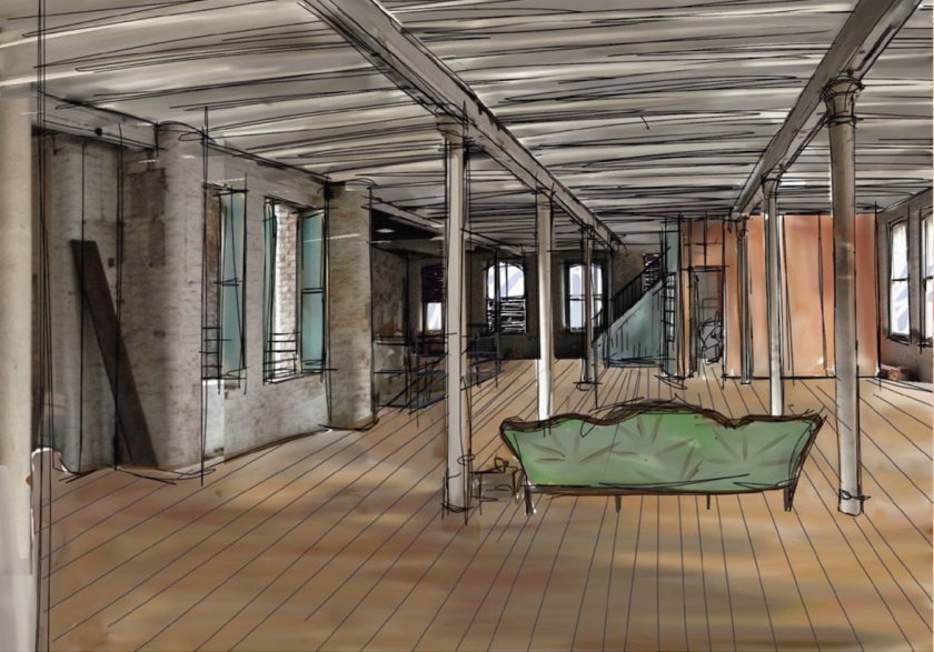 Creative sketch of warehouse living for TV series Cucumber