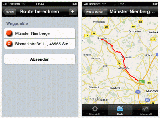 Screenshot Fahrradnavigationsprogramm Naviki für das iPhone