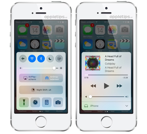 Bedieningspaneel iOS 10 preview