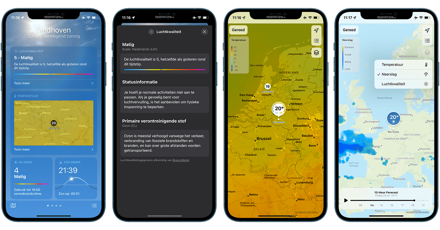 Luchtkwaliteit in Weer app voor iPhone en Apple Watch - appletips