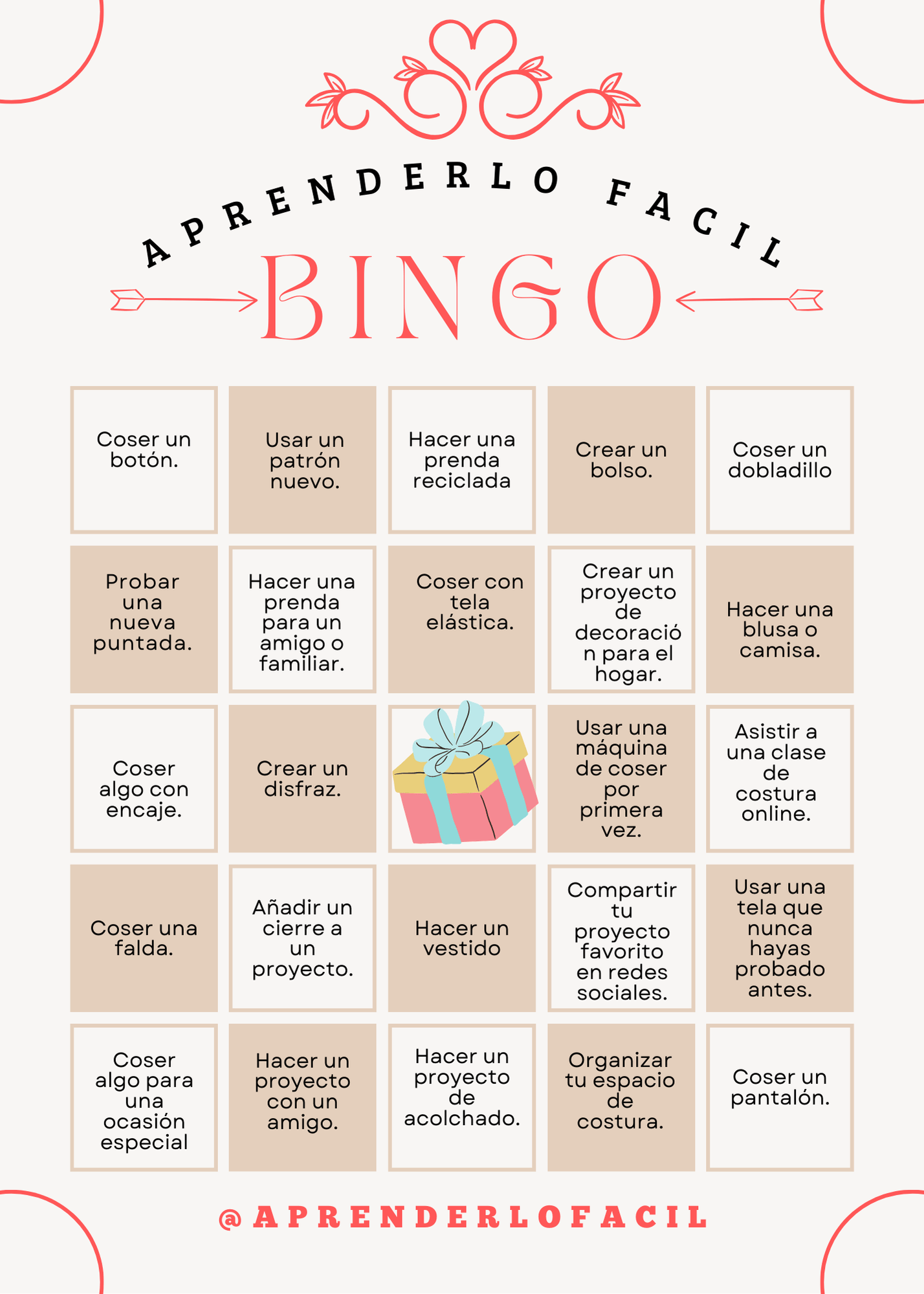 🎉 Anuncio de Lanzamiento del Bingo de Costura en Aprenderlo Fácil 🎉