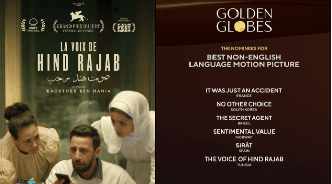 الفيلم التونسي صوت هند رجب يترشح لغولدن غلوب 2026