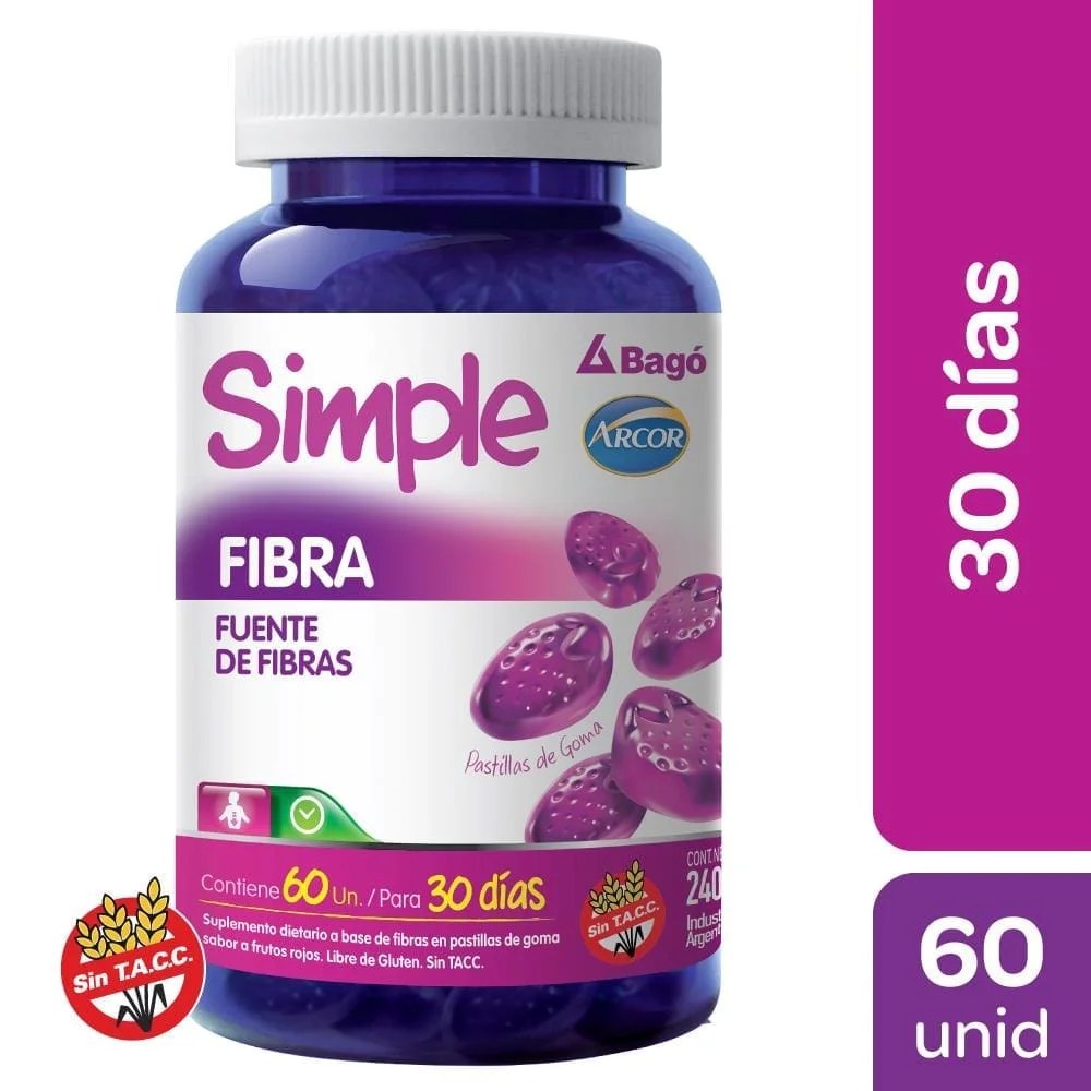 Simple - Suplemento Dietario Pastilla de Goma Fuente de Fibras - 60 Unidades