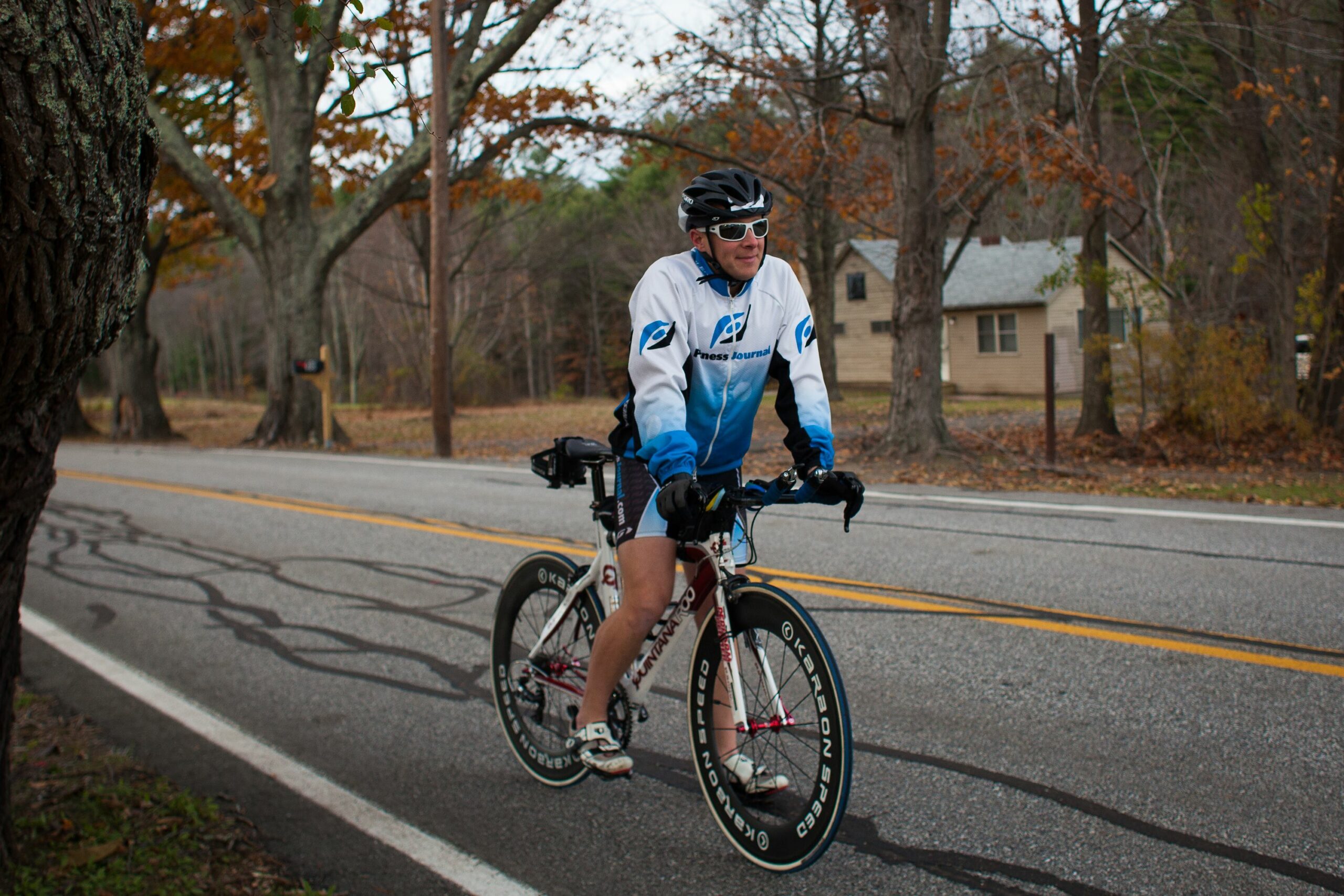Jeremy Woodward goes for a short ride along Fisk Road in Concord on Thursday, Nov. 9, 2017. (ELIZABETH FRANTZ / Monitor staff) ELIZABETH FRANTZ