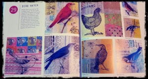 An open book displaying various colorful bird illustrations and patterns, ideal for enthusiasts of new releases or anyone who loves reading.