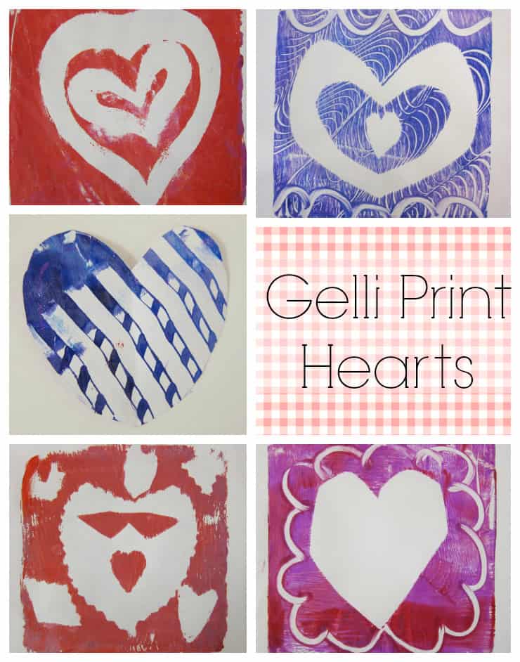 Monoprint Hearts on Gelli Plates with 1st Graders -