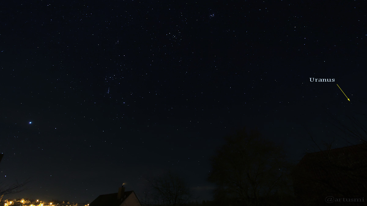 Südwesthimmel mit Planet Uranus am 11. Dezember 2015 um 00:15 Uhr