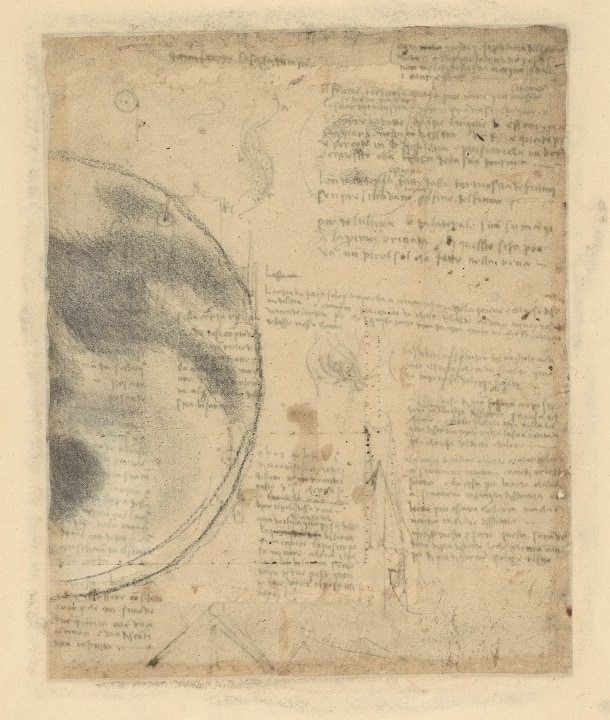 Leonardo da Vinci The Moon  1513-1514 circa black pencil, white chalk, on profusely stained white paper Codex Atlanticus, f. 674v Veneranda Biblioteca e Pinacoteca Ambrosiana, Milano 