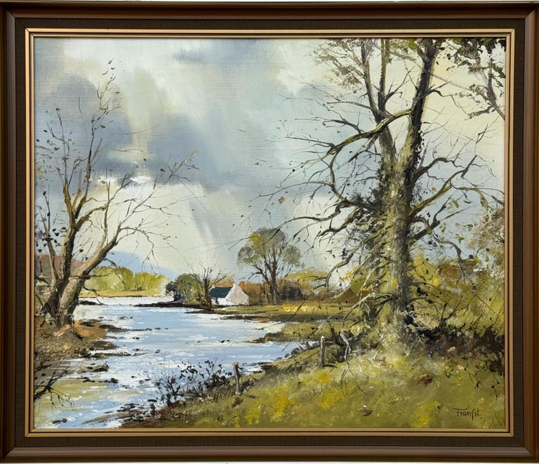 Remote Cottage in a Tree Lined River Landscape in Ireland by Modern Irish Artist