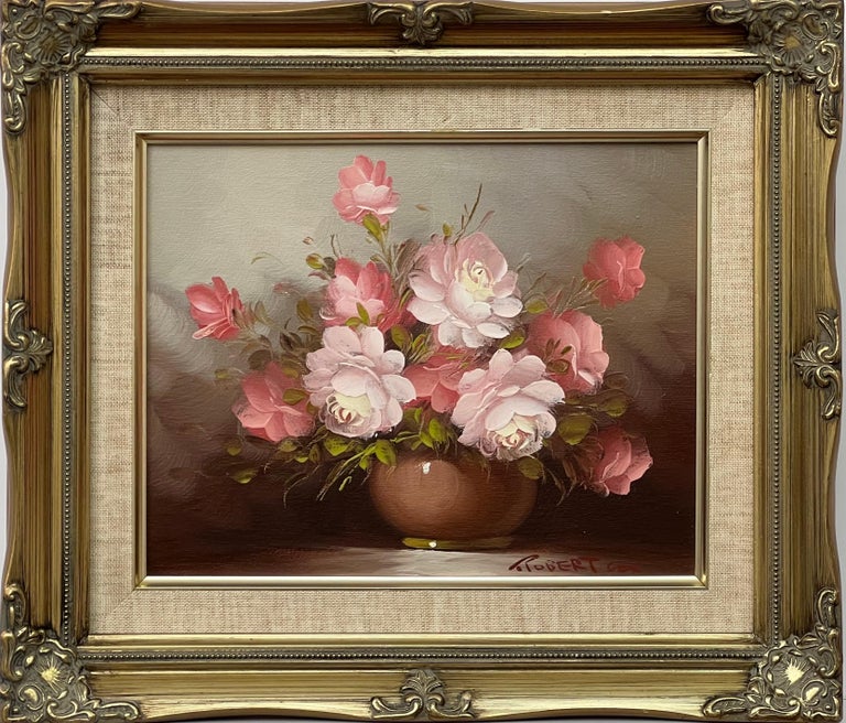 Still Life of a Vase of Pink Red & White Roses