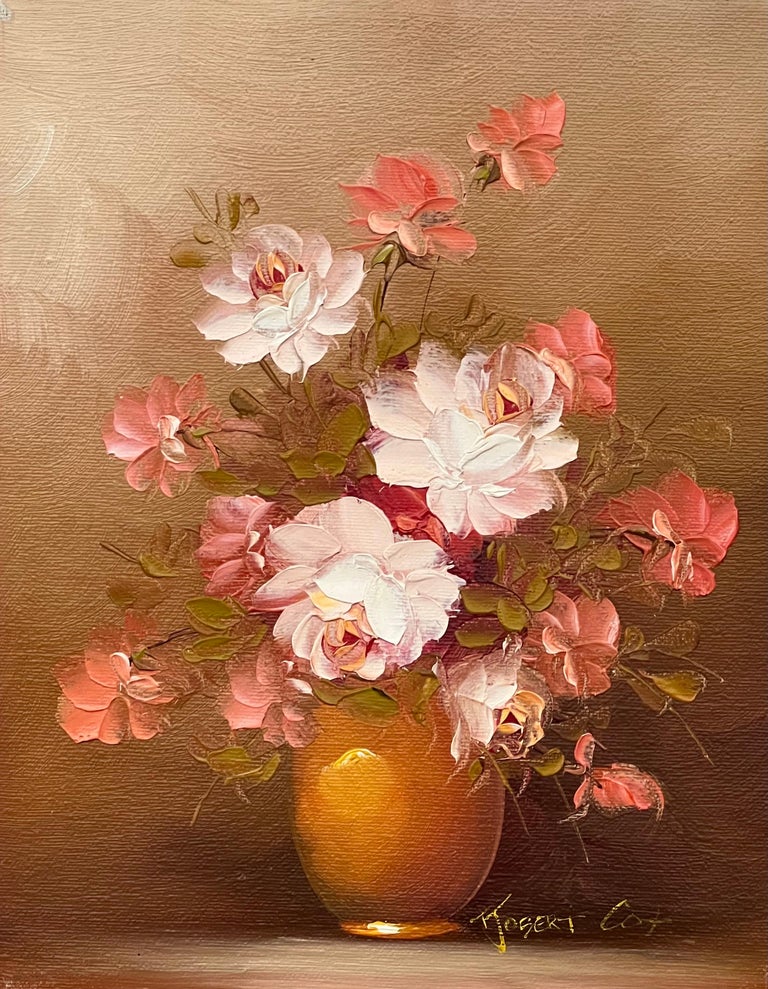 Still Life of a Vase of Pink Red & White Roses