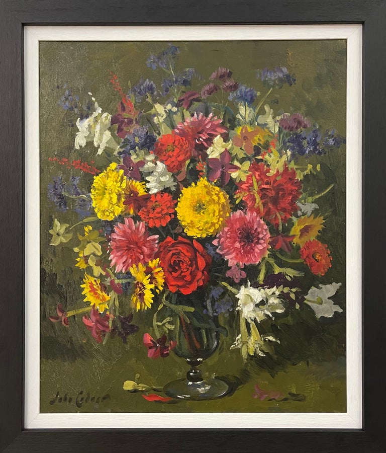 Still Life Oil Painting of Flowers in Glass Vase