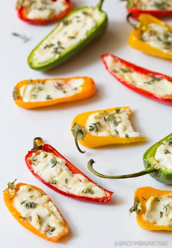 3-Ingredient Mini Stuffed Peppers Recipe on ASpicyPerspective.com - So good!