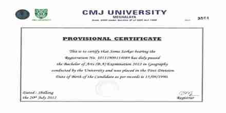 Application Format For Provisional Certificate Assignment Point