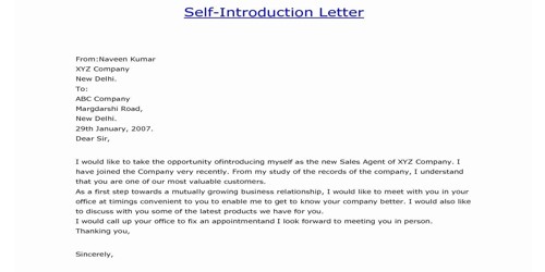 Sample Self Introduction Letter As A Salesperson Assignment Point