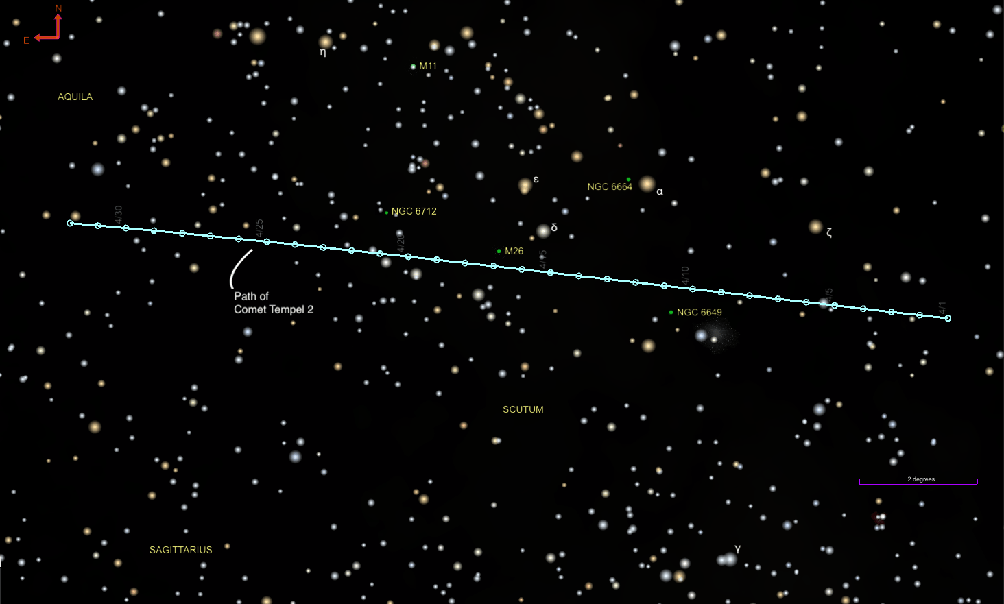 Comet Tempel 2 Meets NGC 6712: A Celestial Close Encounter in Scutum | April 27 Skywatching Guide (2026)