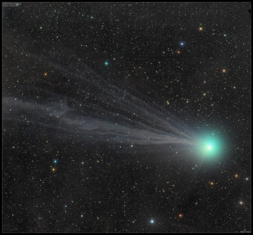 O cometa Lovejoy fotografado por Damien Peach, no dia 12 de Janeiro de 2015. Crédito: Damien Peach.