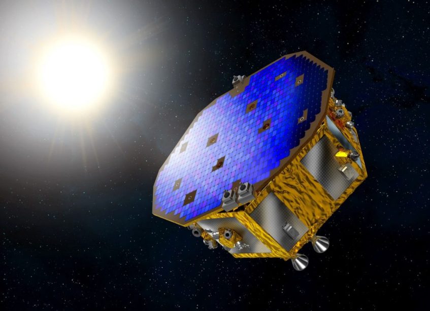 A LISA Pathfinder foi desenvolvida para testar tecnologia que poderá vir a ser utilizada na construção do primeiro observatório espacial de ondas gravitacionais. Crédito: ESA.