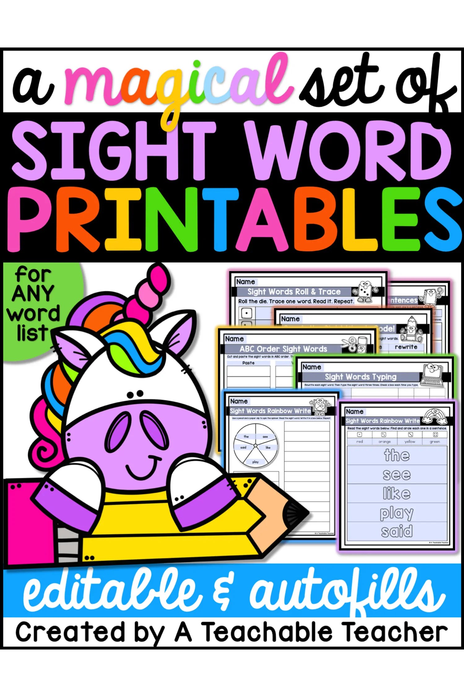 a magical set of sight word printables a teachable teacher