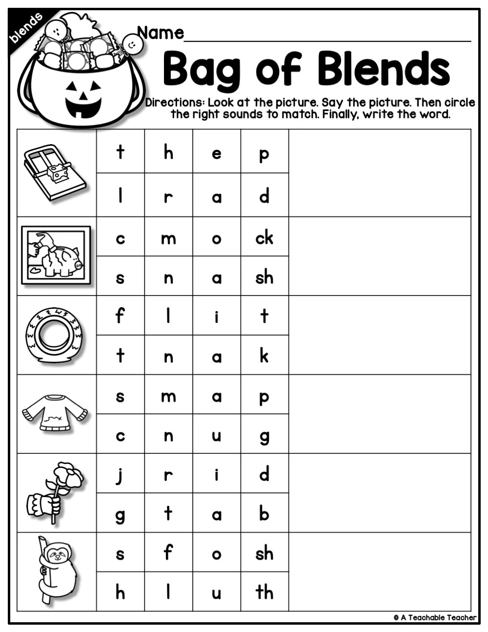 Halloween blends activities- no prep phonics worksheets