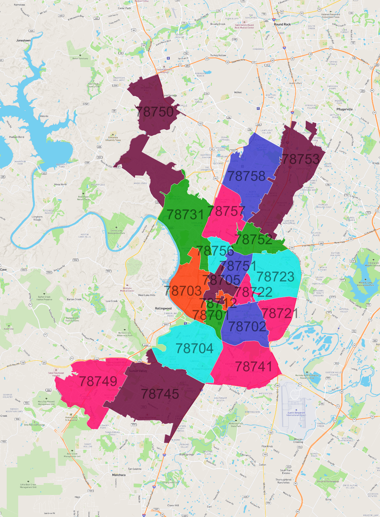 Zip Codes In Austin Austin Zip Codes Map 