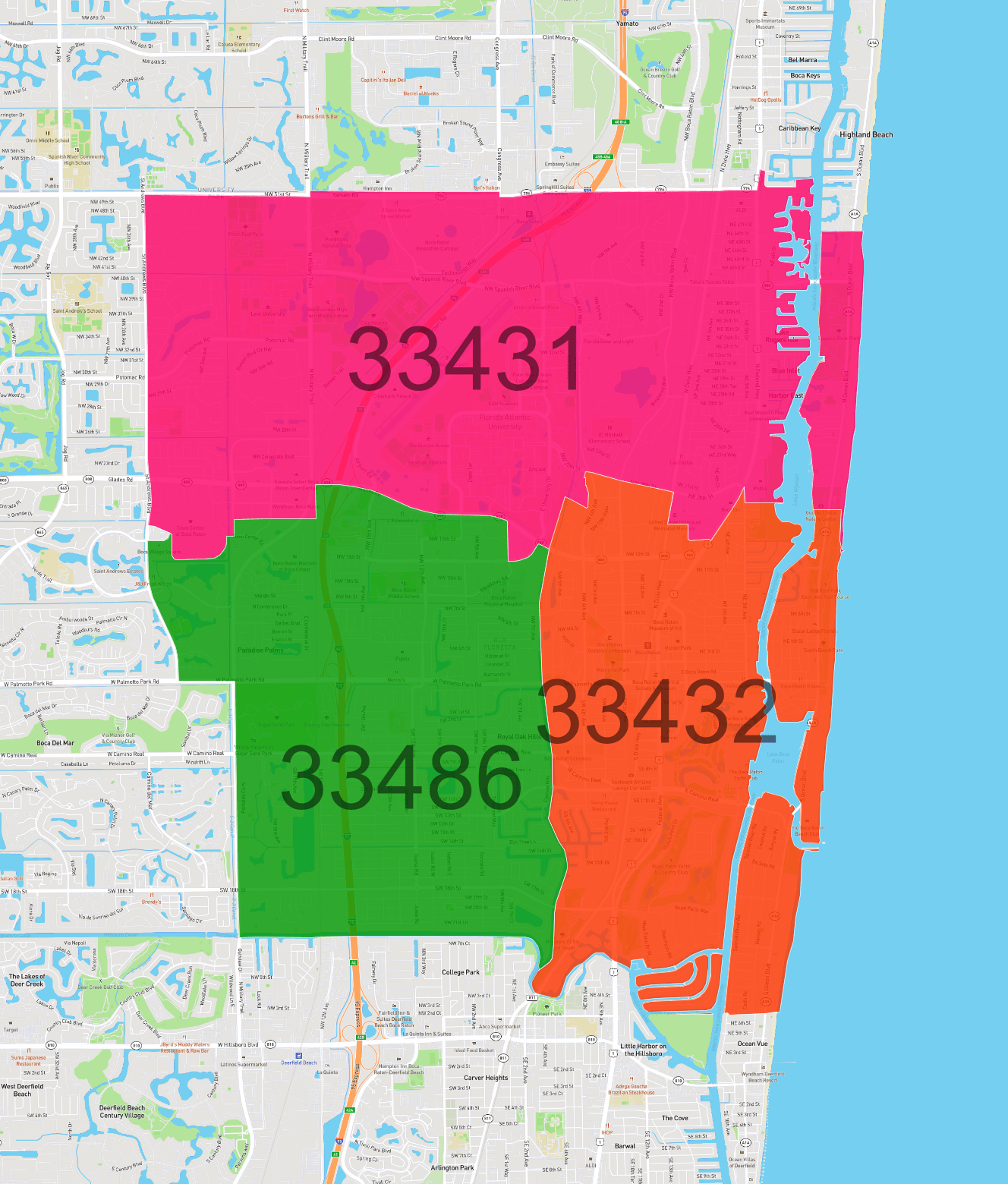 Zip Codes In Boca Raton Boca Raton Zip Codes Map 