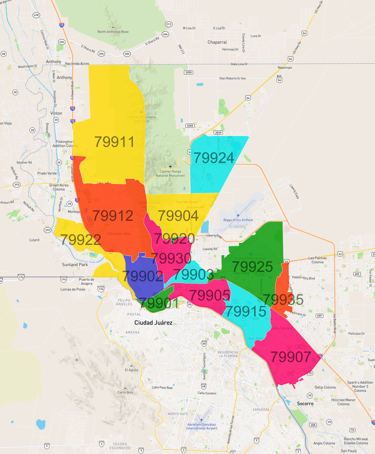 Zip Code Map El Paso Map El Paso Zip Codes Map 