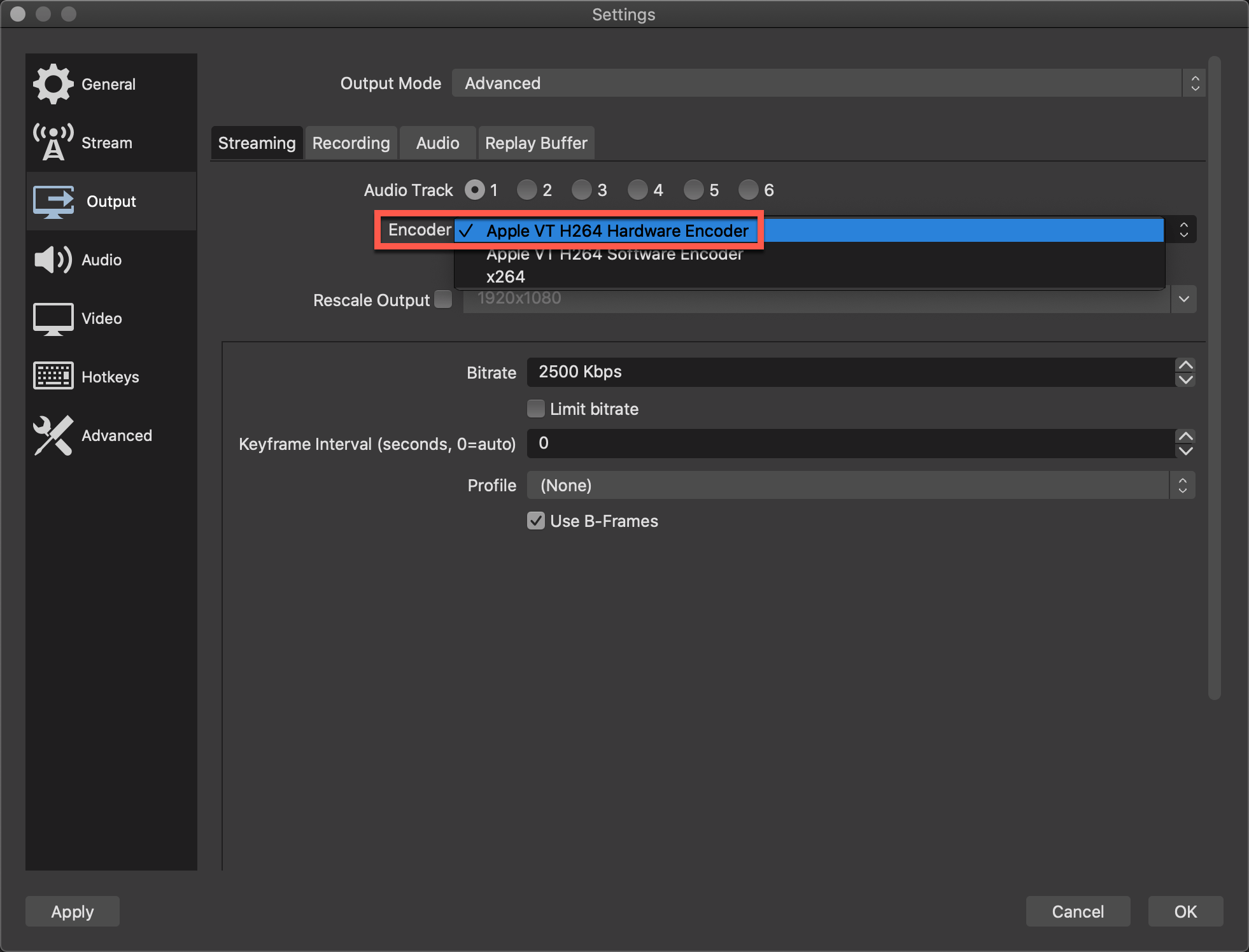 Using the Apple VT H264 Hardware Encoder on OBS Peaz 2.0
