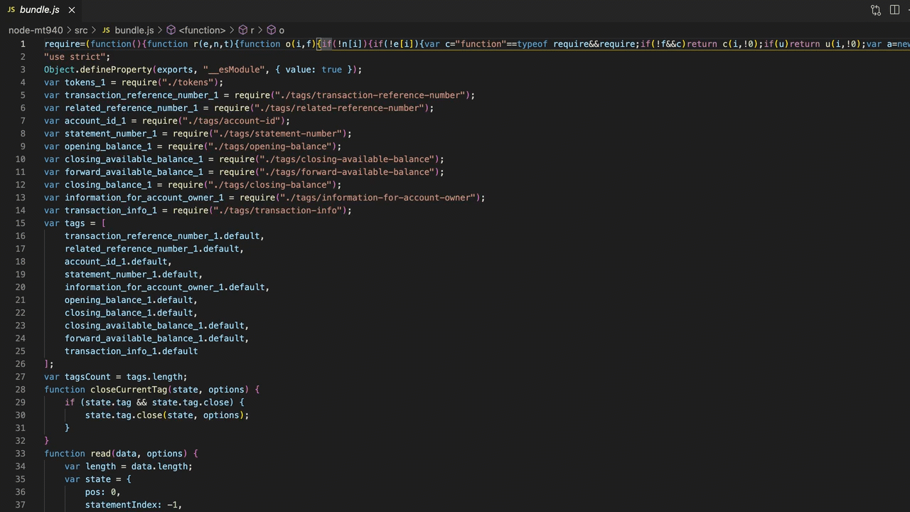 Browserify mt940-nodejs javascript library