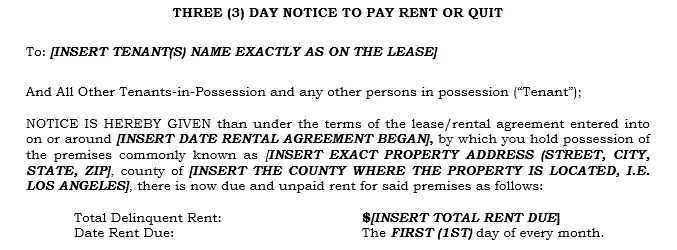 how do i fill out a 3 day notice to pay rent or quit in california