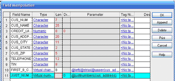 Field Manipulation Dialog Box - Adding New Fields
