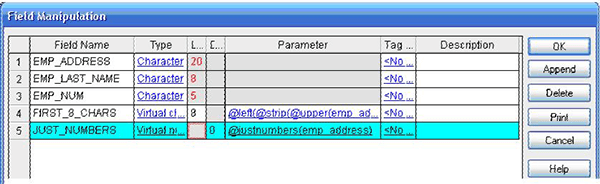 Field Manipulation Dialog Box - Finalizing New Fields Added