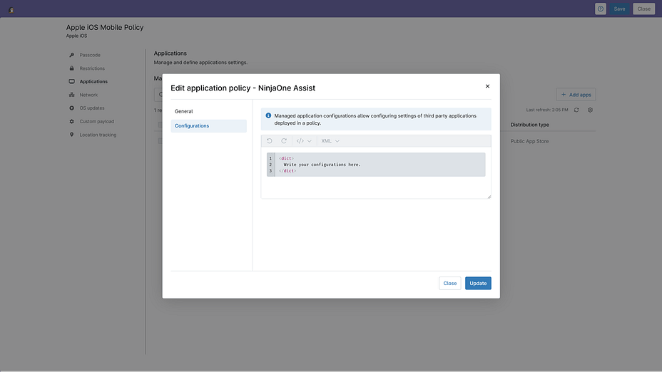 edit application policy