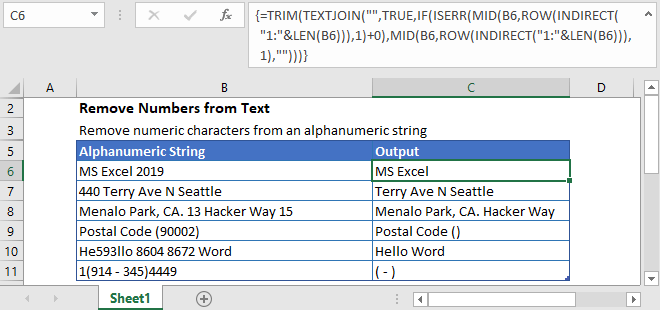 Spellnumber function is a formula used to convert numbers into english words in microsoft excel. Remove Numbers From Text In Excel Google Sheets Automate Excel