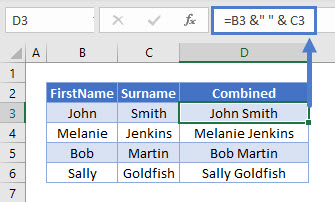 When you add the formula it will also appear in the formula bar at the top of the table. Combine First And Last Names In Excel Google Sheets Automate Excel