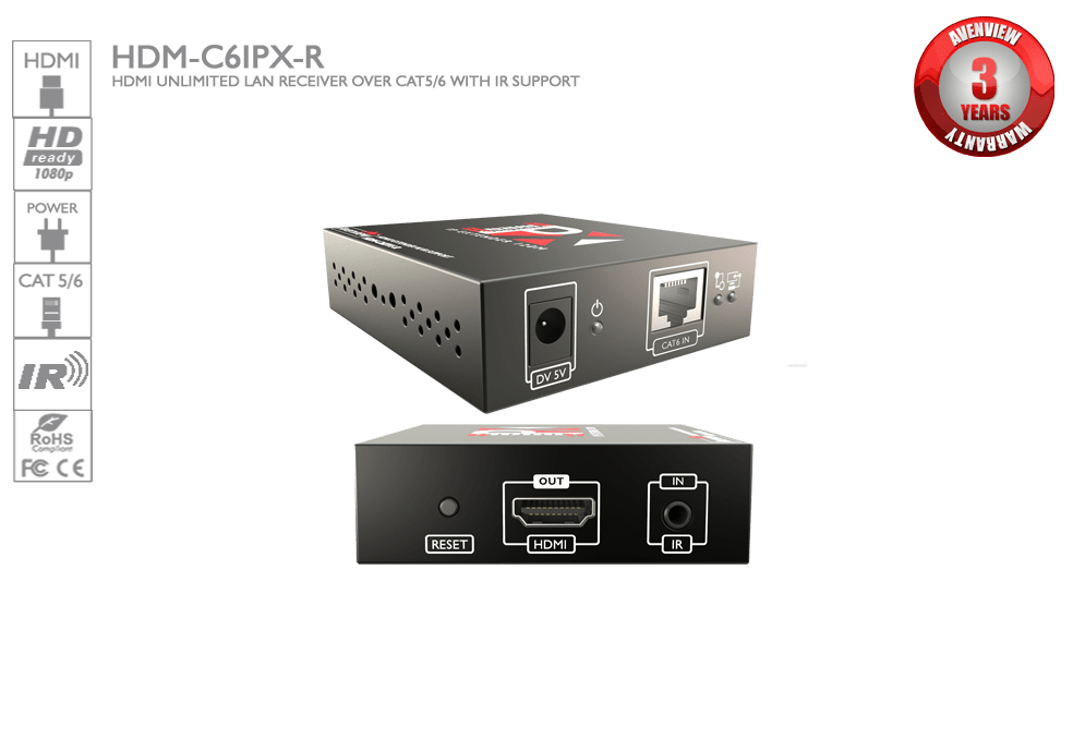 HDMI LAN Receiver Over Single CAT6 with IR Support