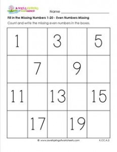 fill in the missing number 1 20 even numbers missing