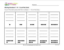 missing numbers 1 10 count the dots kindergarten number writing