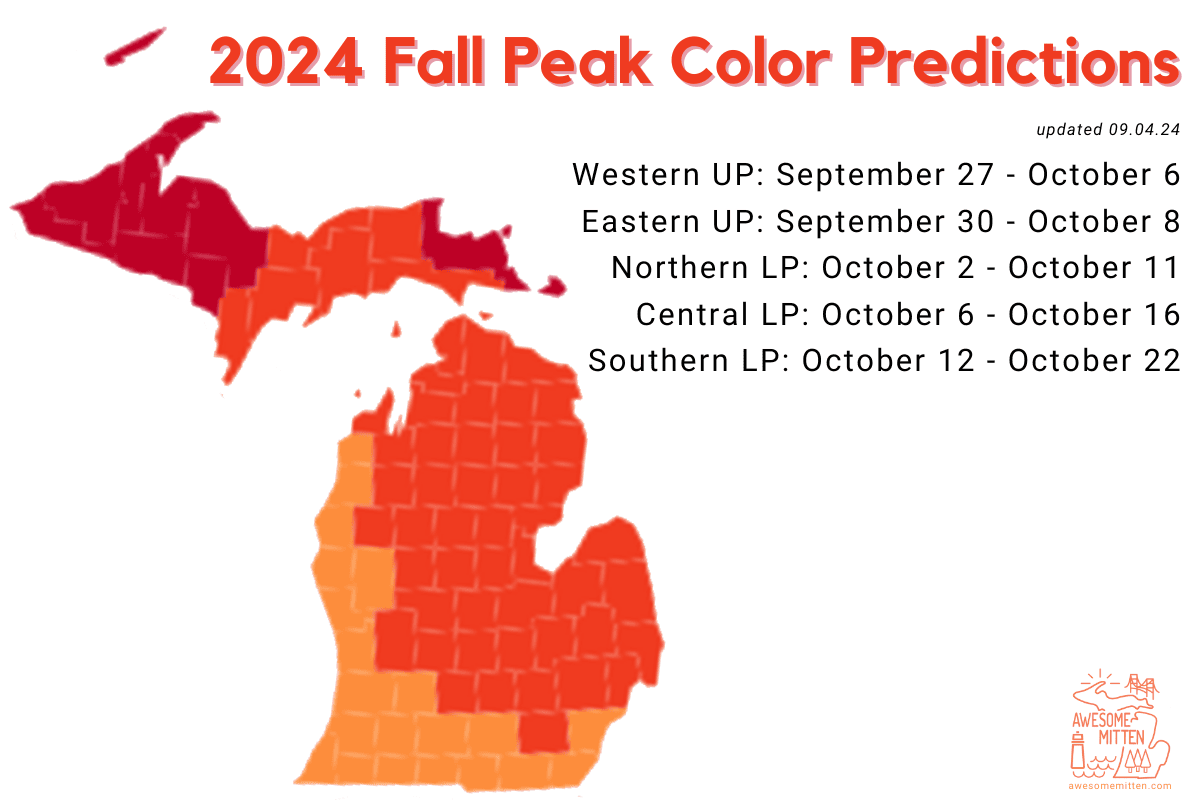 2025 Michigan Fall Color Map Peak Prediction Guide 2024 Michigan Fall Peak Color Predictions 