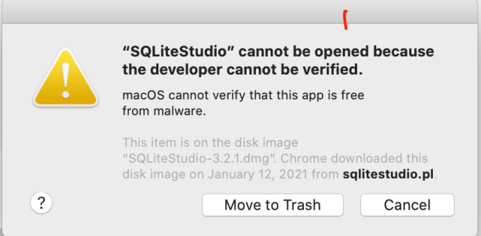 SQLiteStudio: cannot be opened because the developer cannot be verified Error message (Photo by AZ World News) 