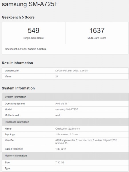 Samsung Galaxy A72 specifikacije hardver čipset