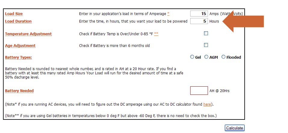 sizing a 12 volt battery to a load - battery calculator on car battery specifications amp-hours